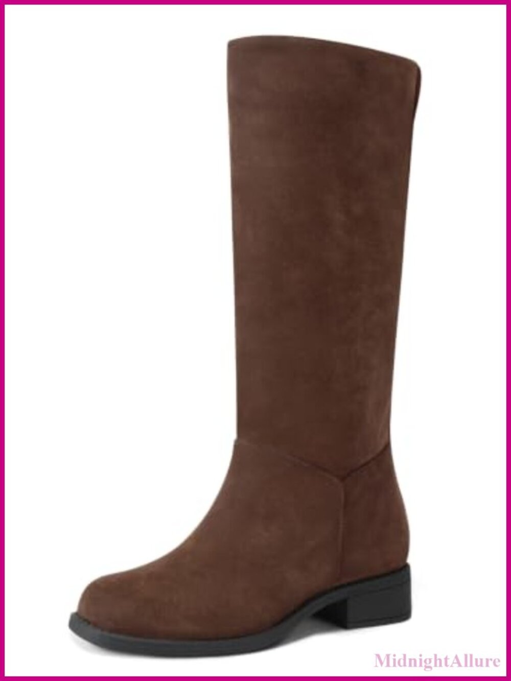 Square Toe Mid Calf Boots Chunky Low Heel Faux Leather Pull On